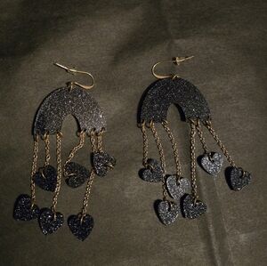 Black and Gold Heart Dangle Earrings